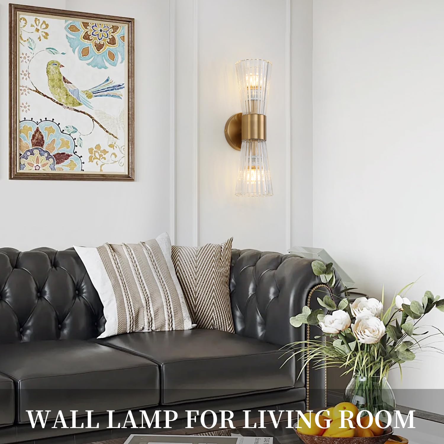 Mid-Century Modern Gold Wall Sconce with Glass Shade