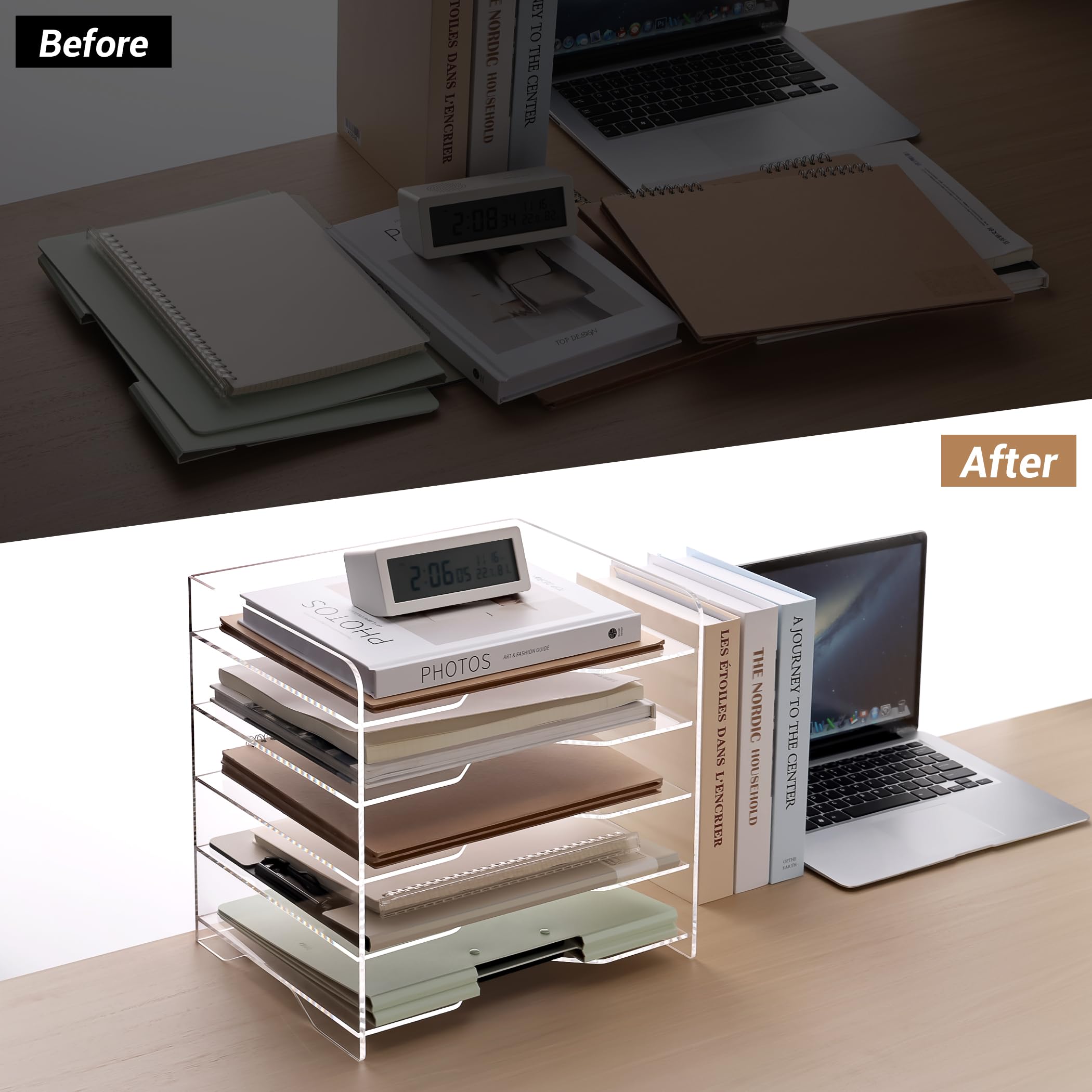5-Tier Acrylic Desk File Organizer with Handle