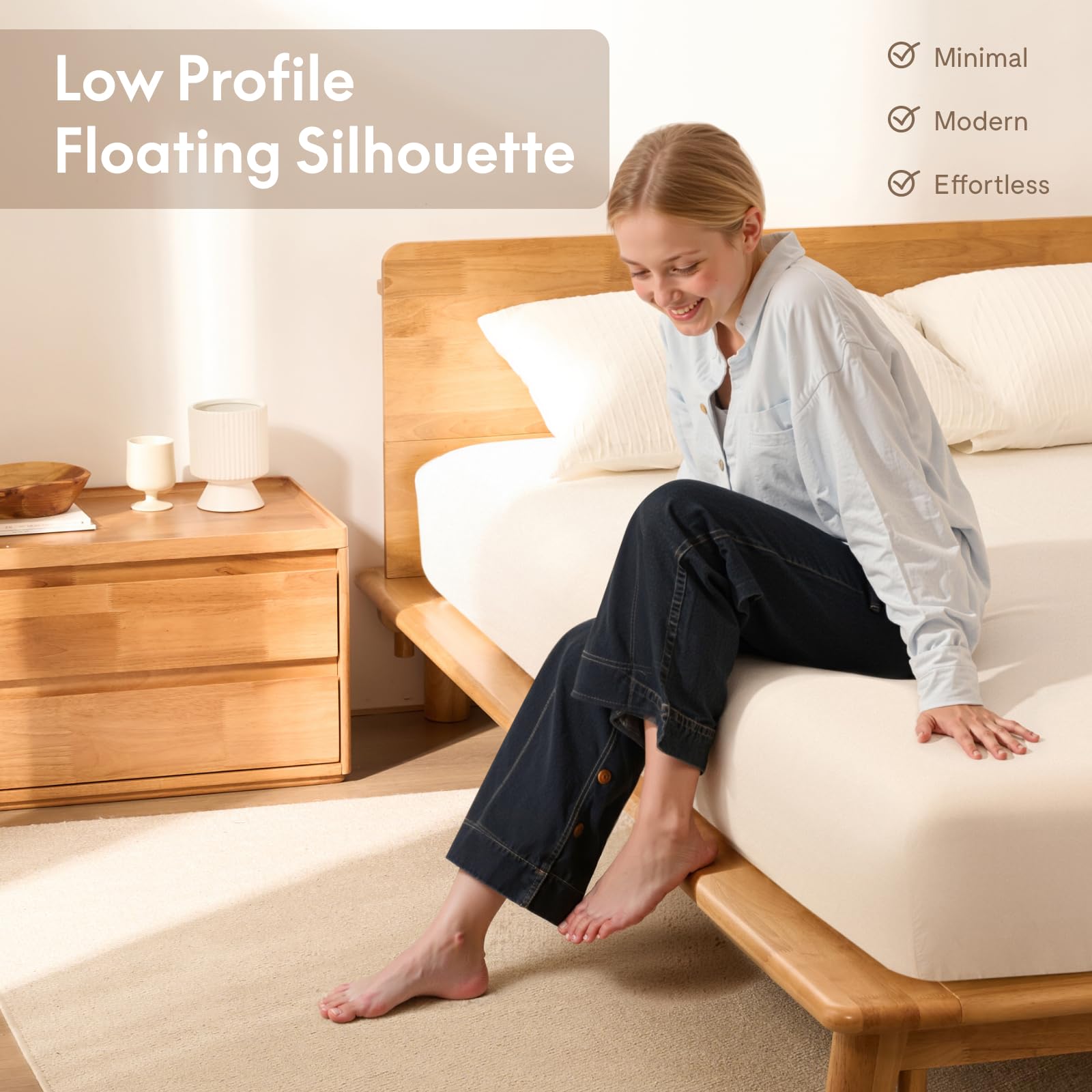 Queen Platform Bed Frame with Storage Shelf and Charging Station