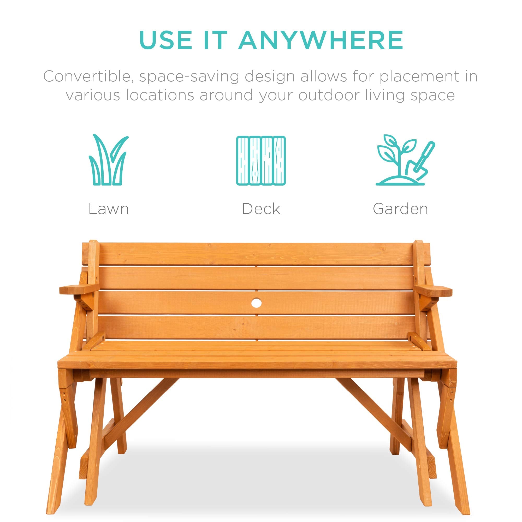 2-in-1 Convertible Picnic Table Garden Bench