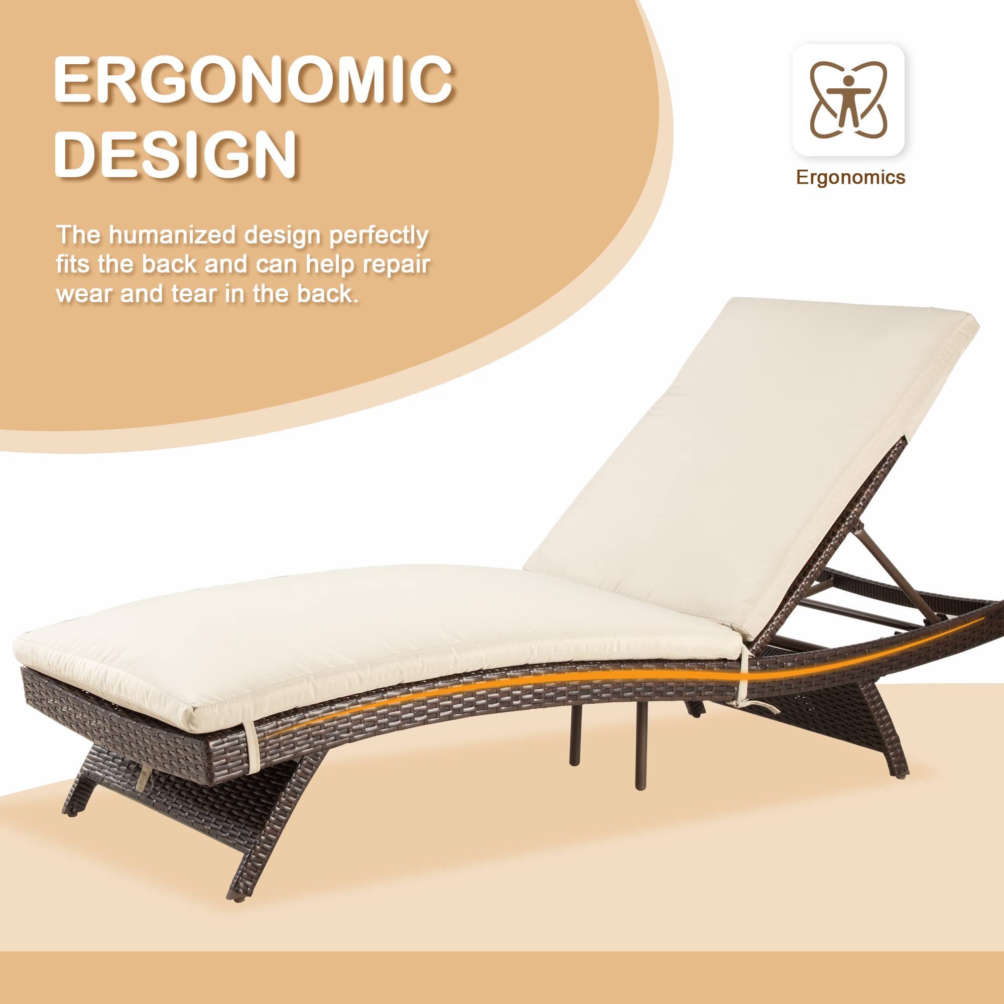 3-Piece Patio Chaise Lounge Set with Adjustable Backrest