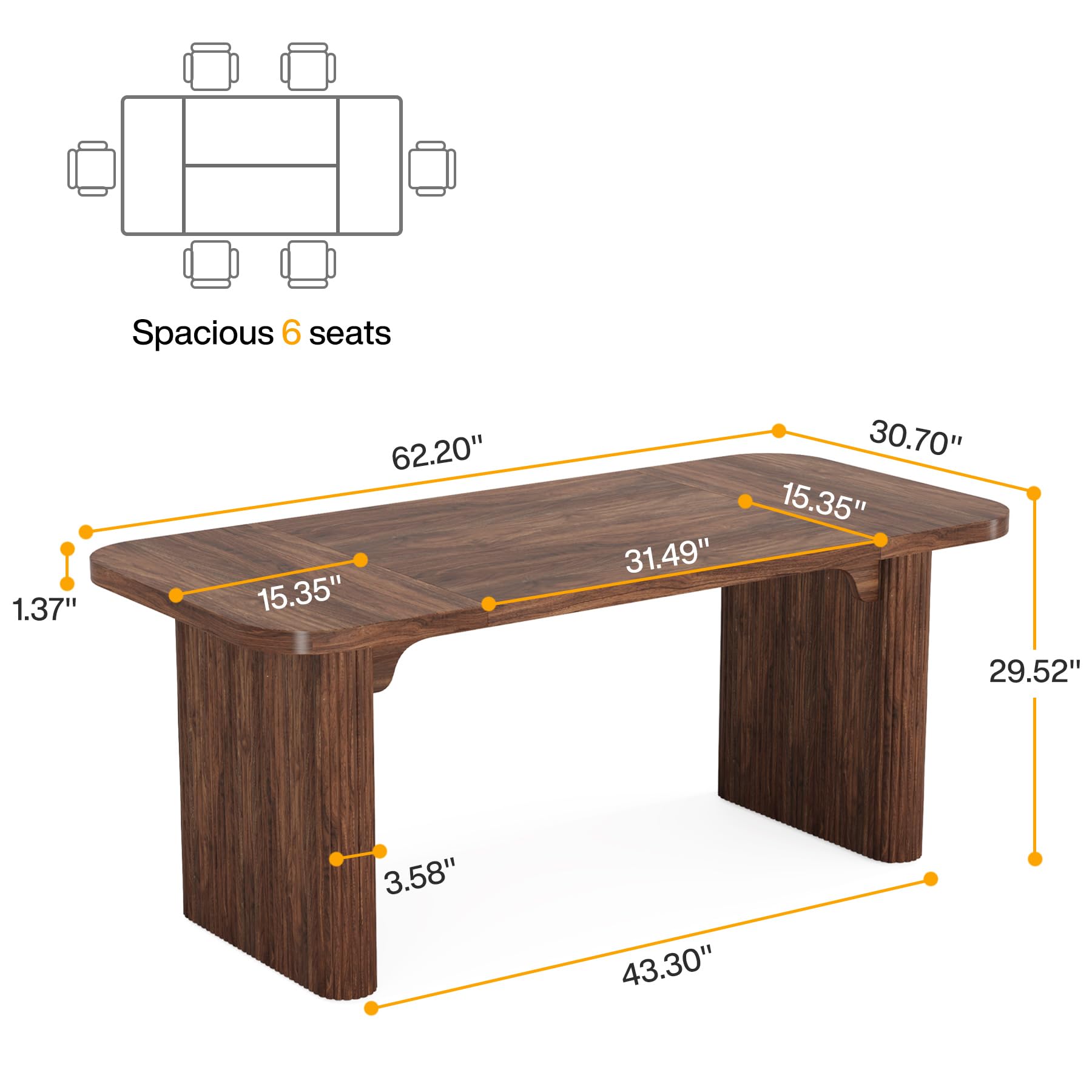 62-Inch Conference Table with Double Pedestal