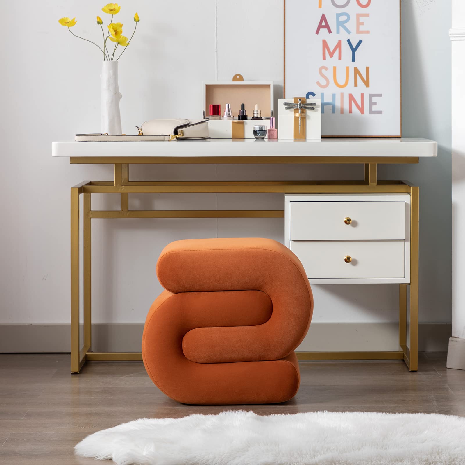 Velvet S-Shaped Vanity Stool Ottoman Footrest