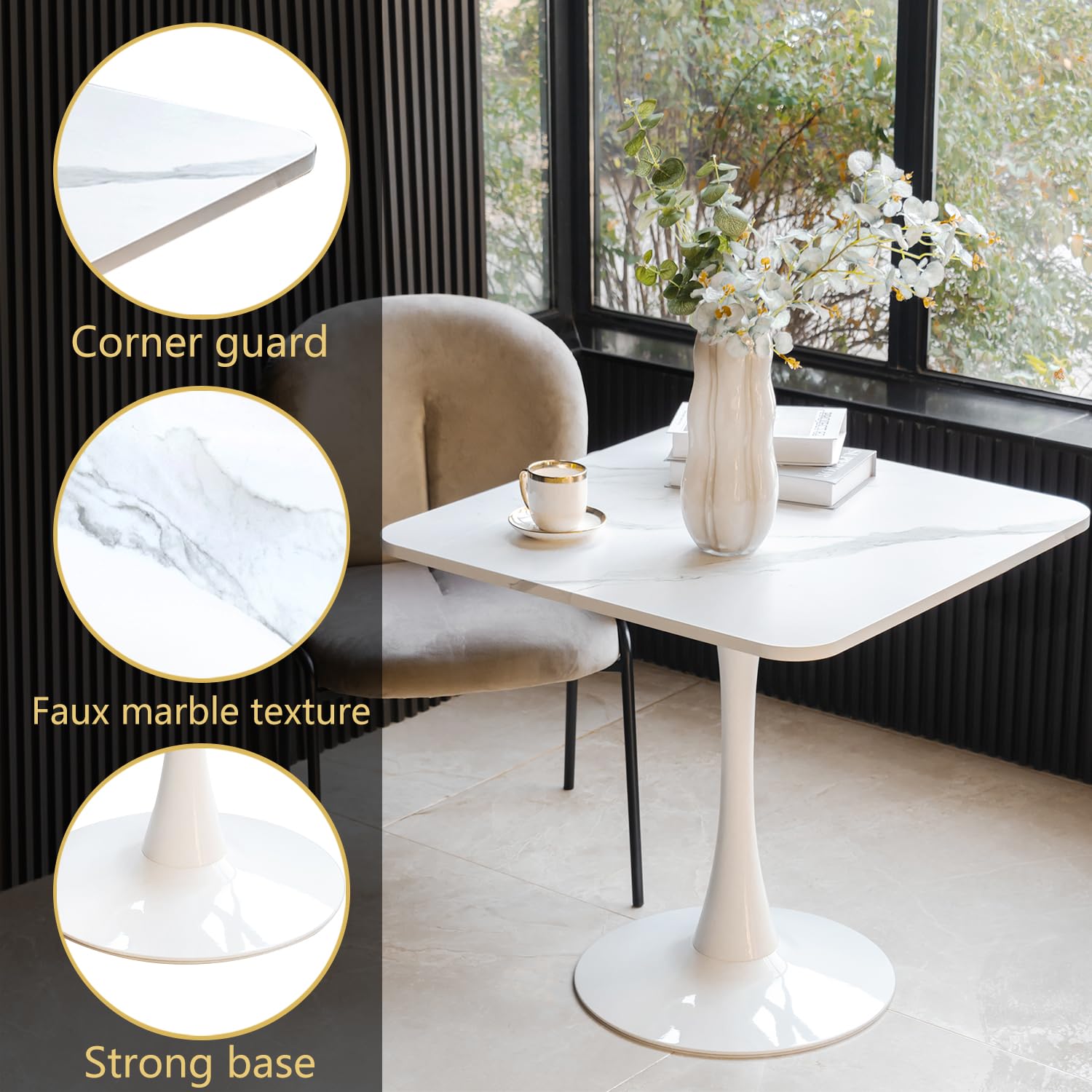 30-Inch Round Dining Table with Faux Marble Top