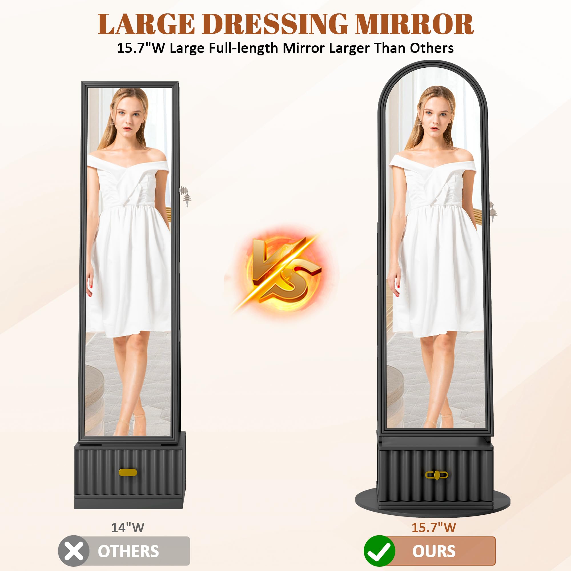 Full Length Mirror Jewelry Cabinet with Storage