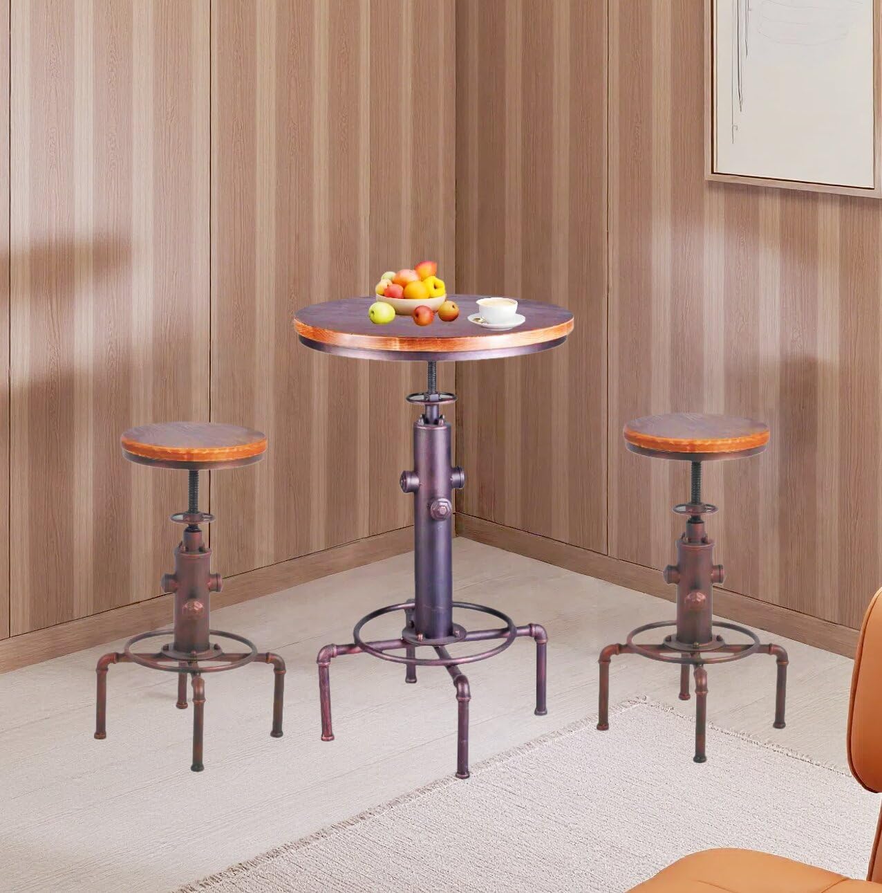 Industrial Pub Table Set with Adjustable Stools