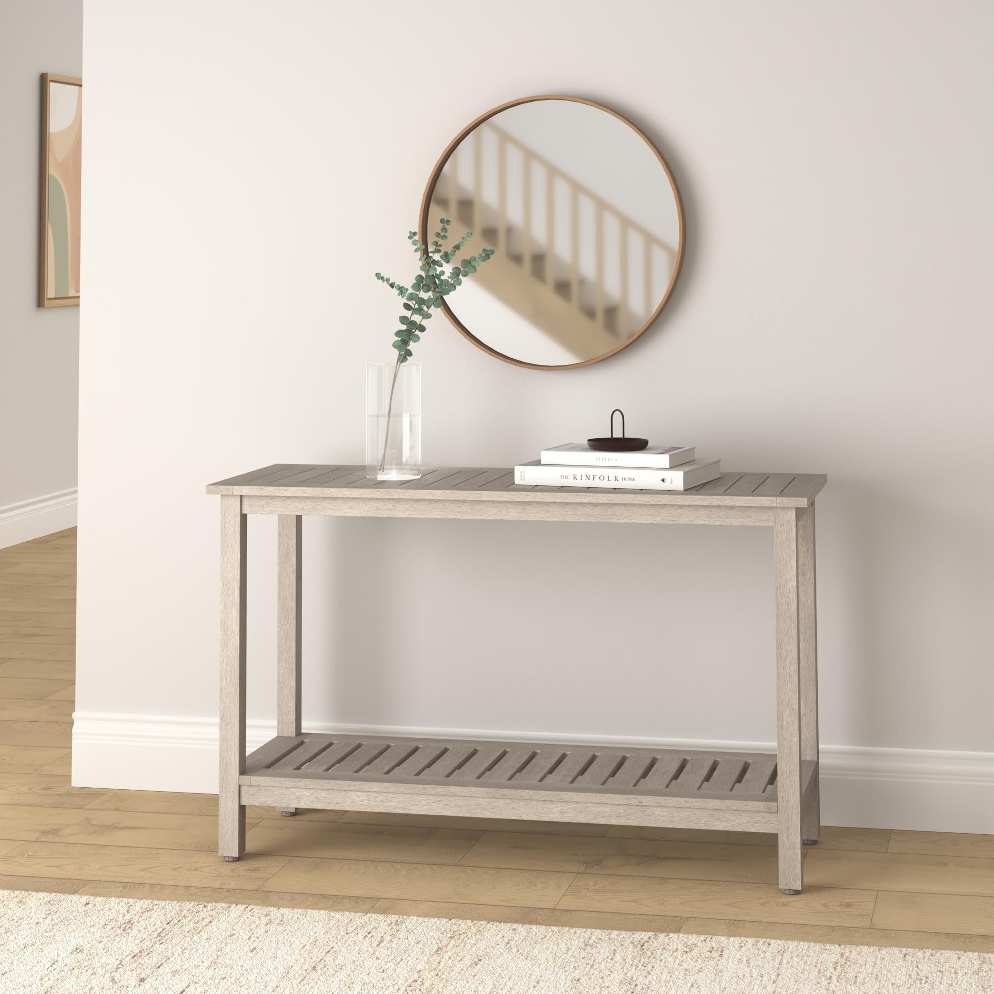 48-Inch Eucalyptus Wooden Console Table with 2 Shelves