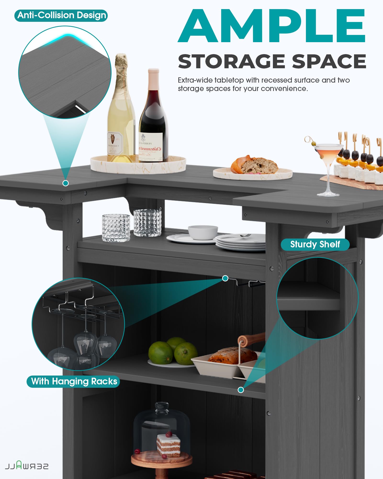 Outdoor Bar Table with 4-Tier Storage