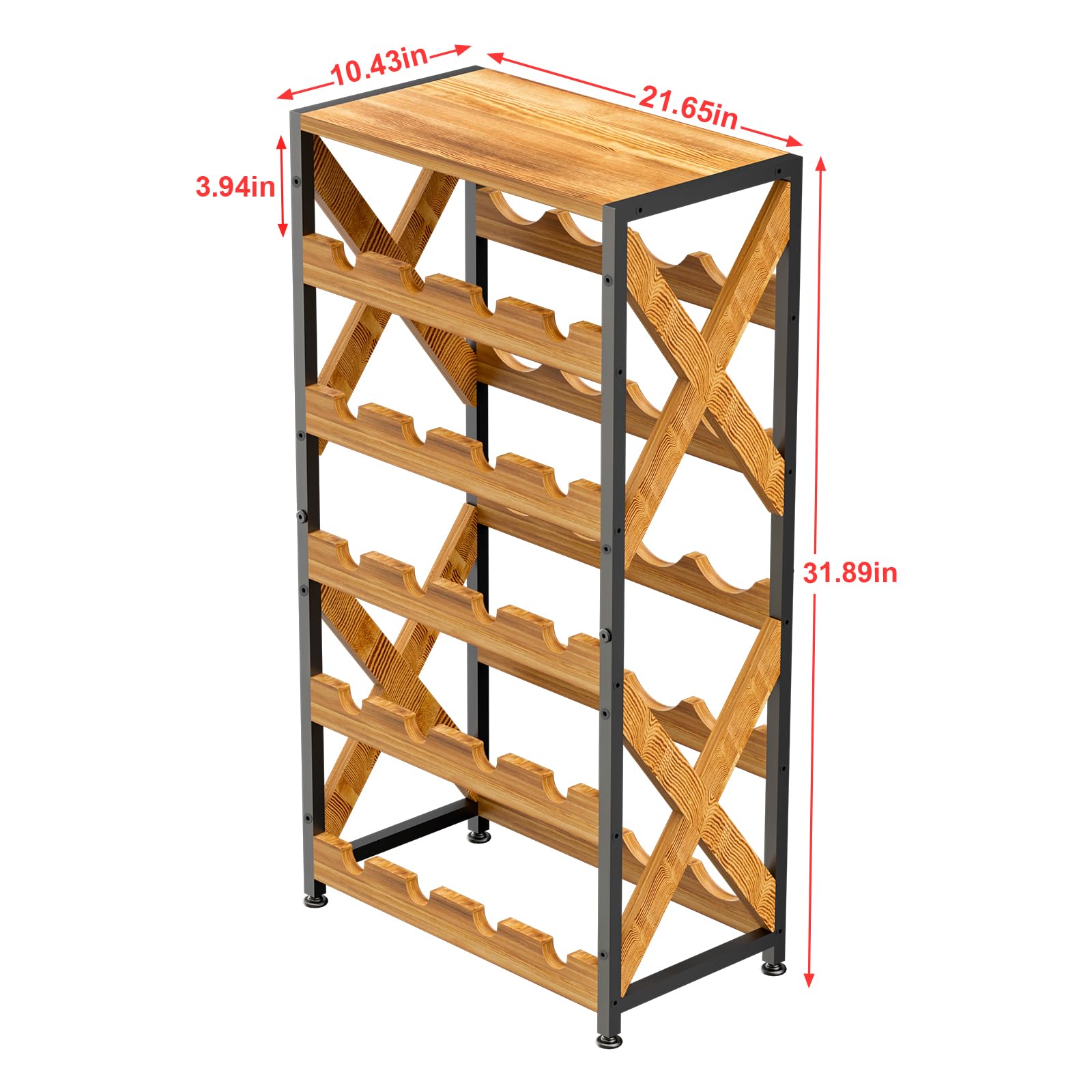 20 Bottle Wine Rack Freestanding Floor with Wood Top