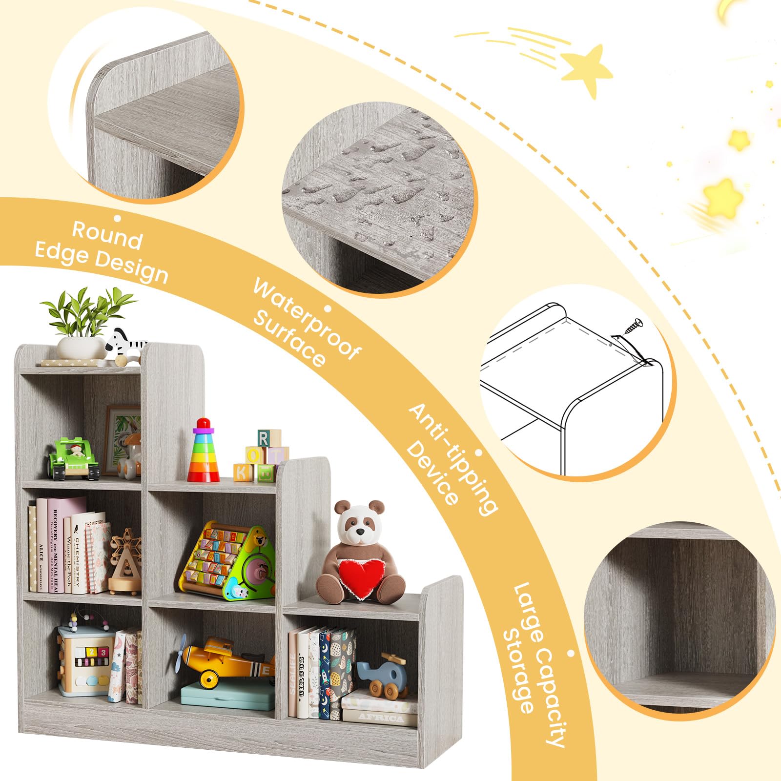 6-Cube Montessori Bookshelf & Toy Storage Organizer
