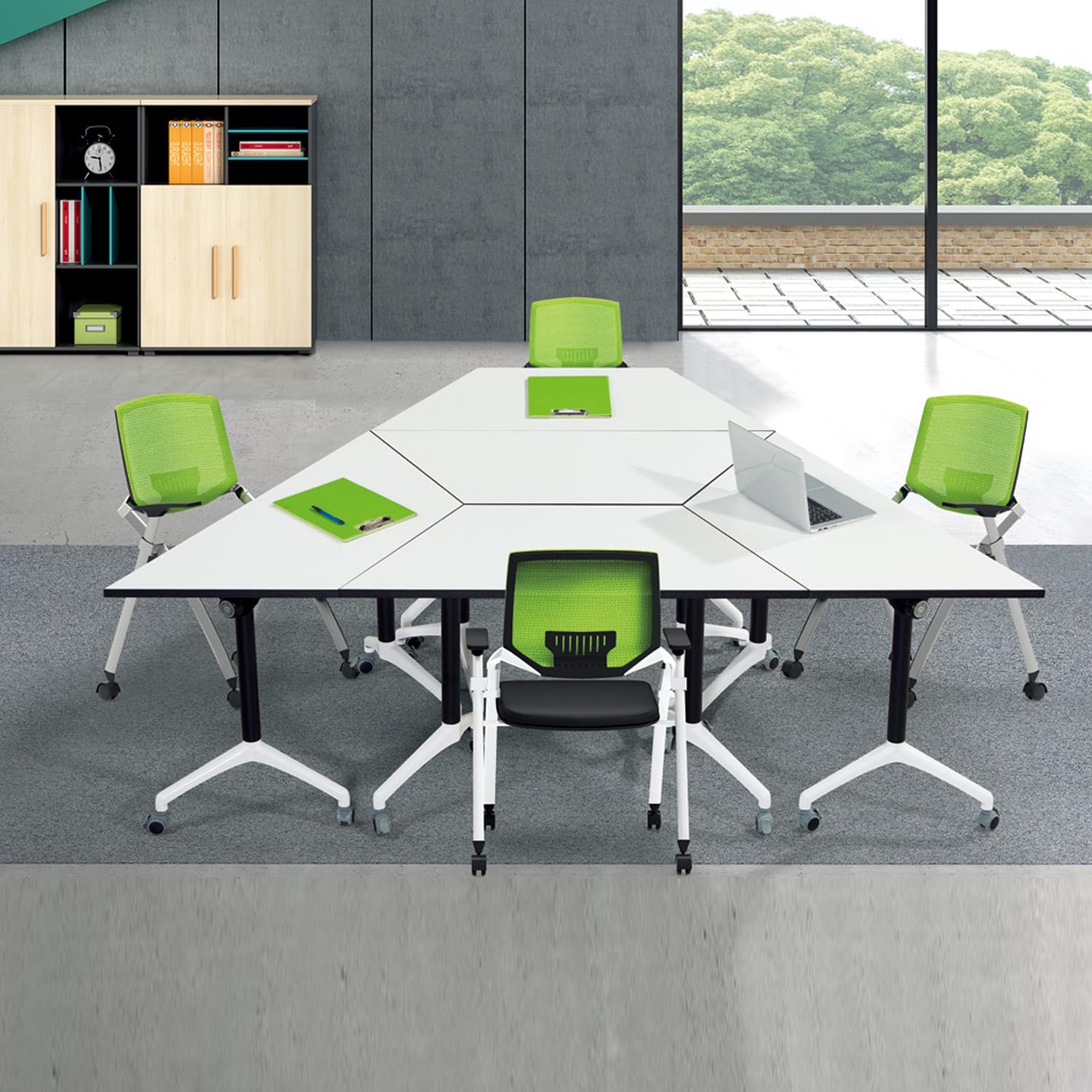 Folding Trapezoidal Conference Tables with Wheels - 8 Pack