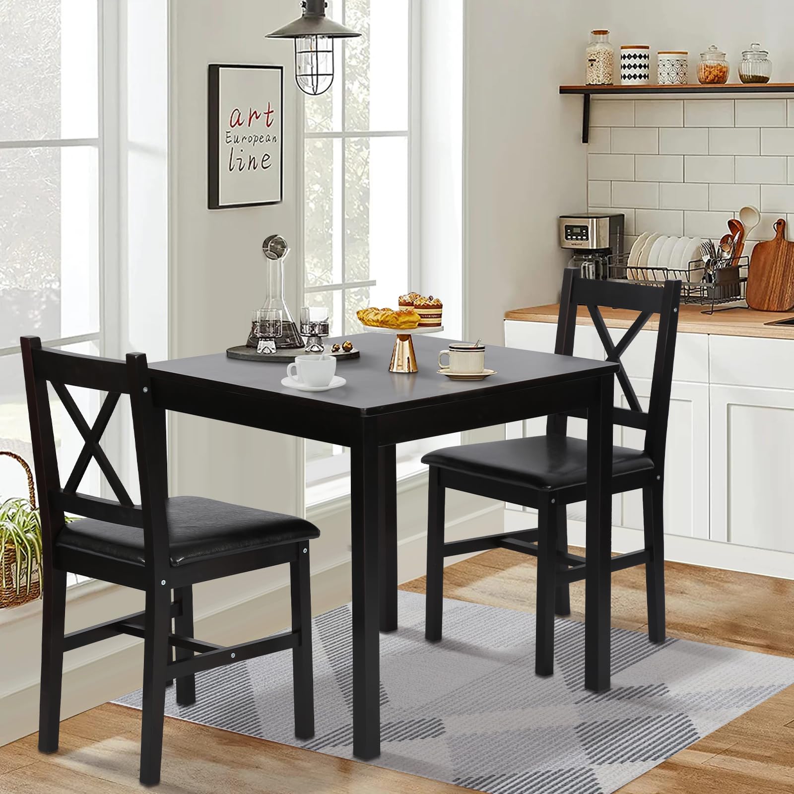 3-Piece Dining Table Set with 2 Chairs