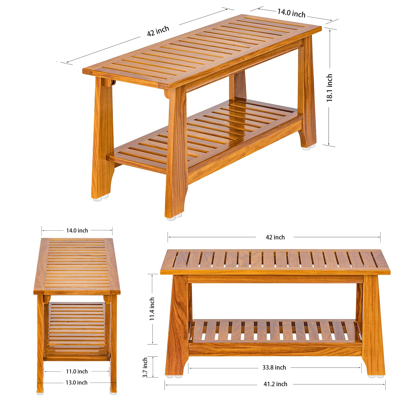 Commercial Teak Shower Bench with Non-Slip Leveling Feet