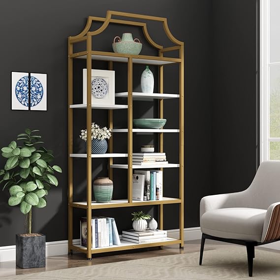 Triple Wide Bookshelf 70.87" Tall Etagere with 13 Open Shelves