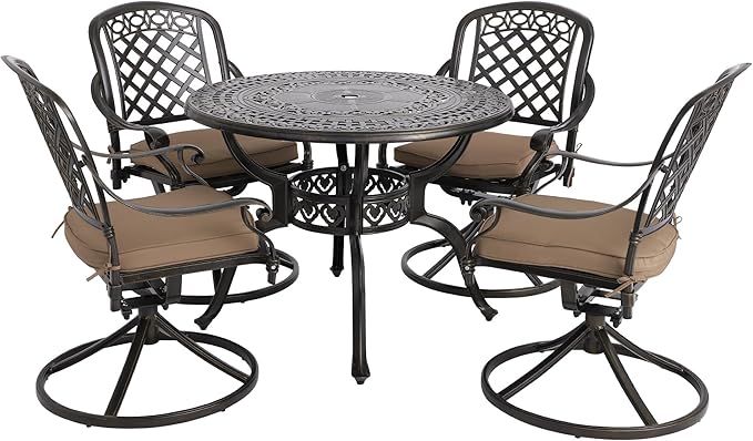 5-Piece Cast Aluminum Patio Dining Set with Swivel Chairs