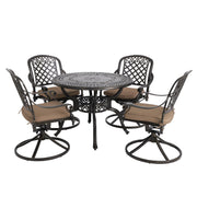 5-Piece Cast Aluminum Patio Dining Set with Swivel Chairs