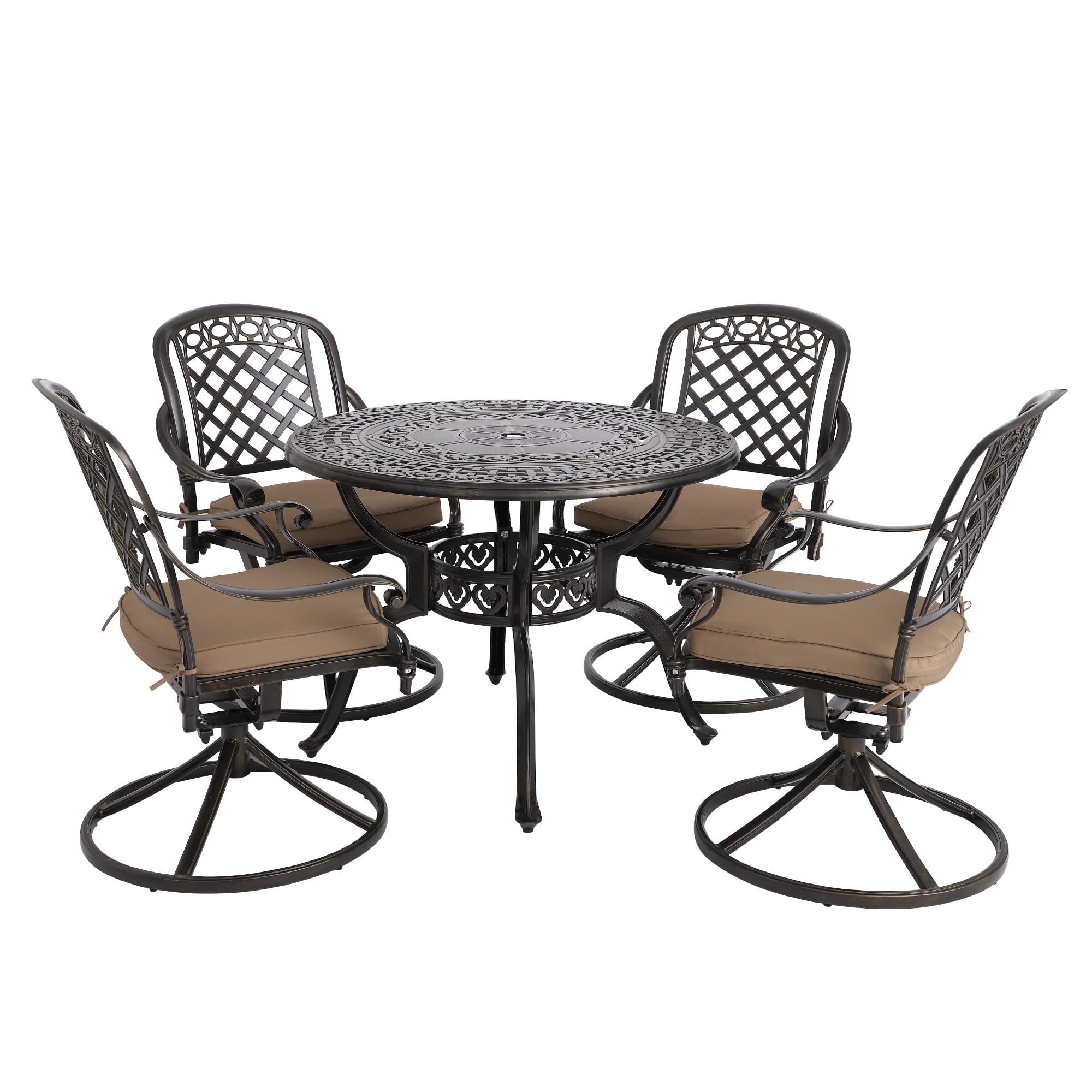 5-Piece Cast Aluminum Patio Dining Set with Swivel Chairs