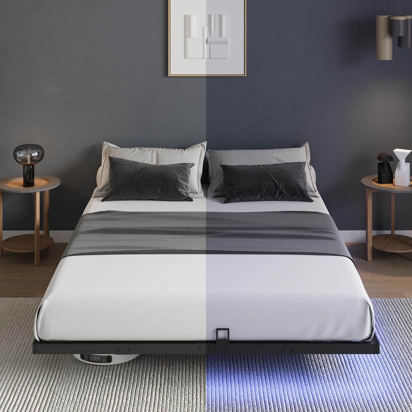 Queen Bed Frame with LED Lights and Floating Design