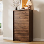 5-Drawer Tall Dresser with Wood Legs – Mid-Century Modern Walnut Chest of Drawers