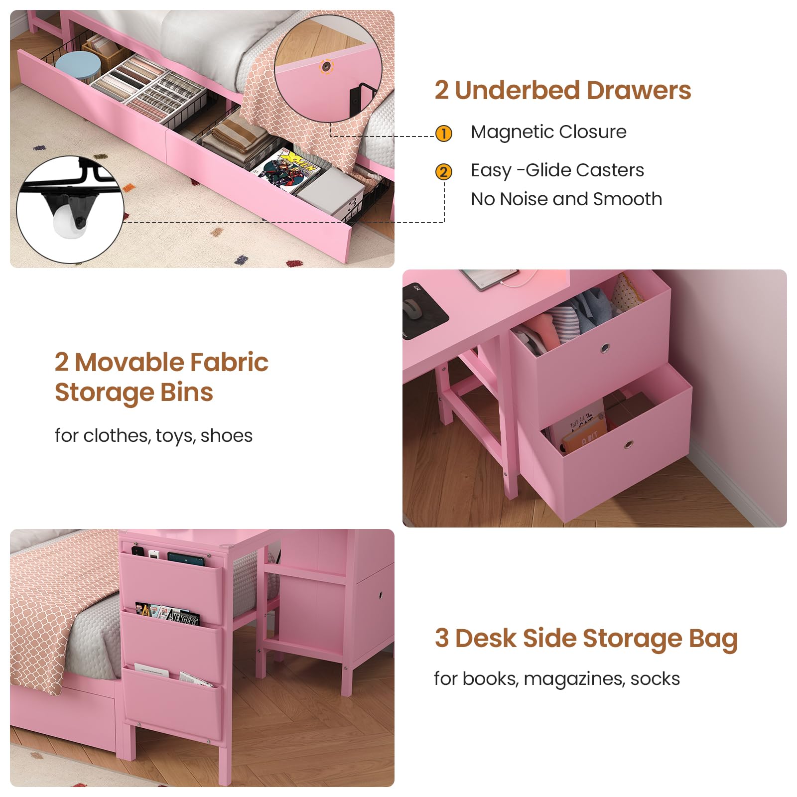 Twin Corner Bed with Desk and Storage Bookcase