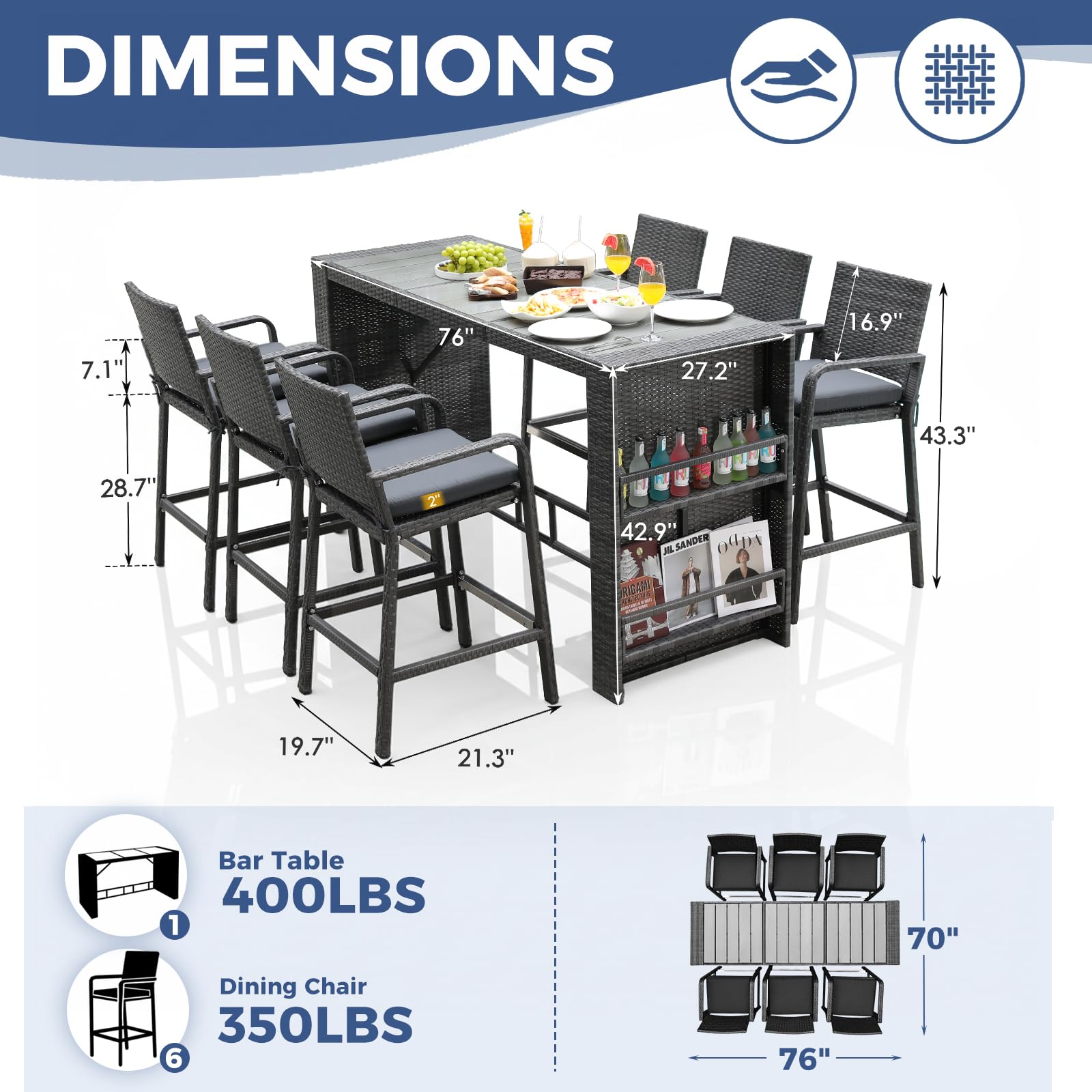 7-Piece Wicker Patio Bar Set with Storage
