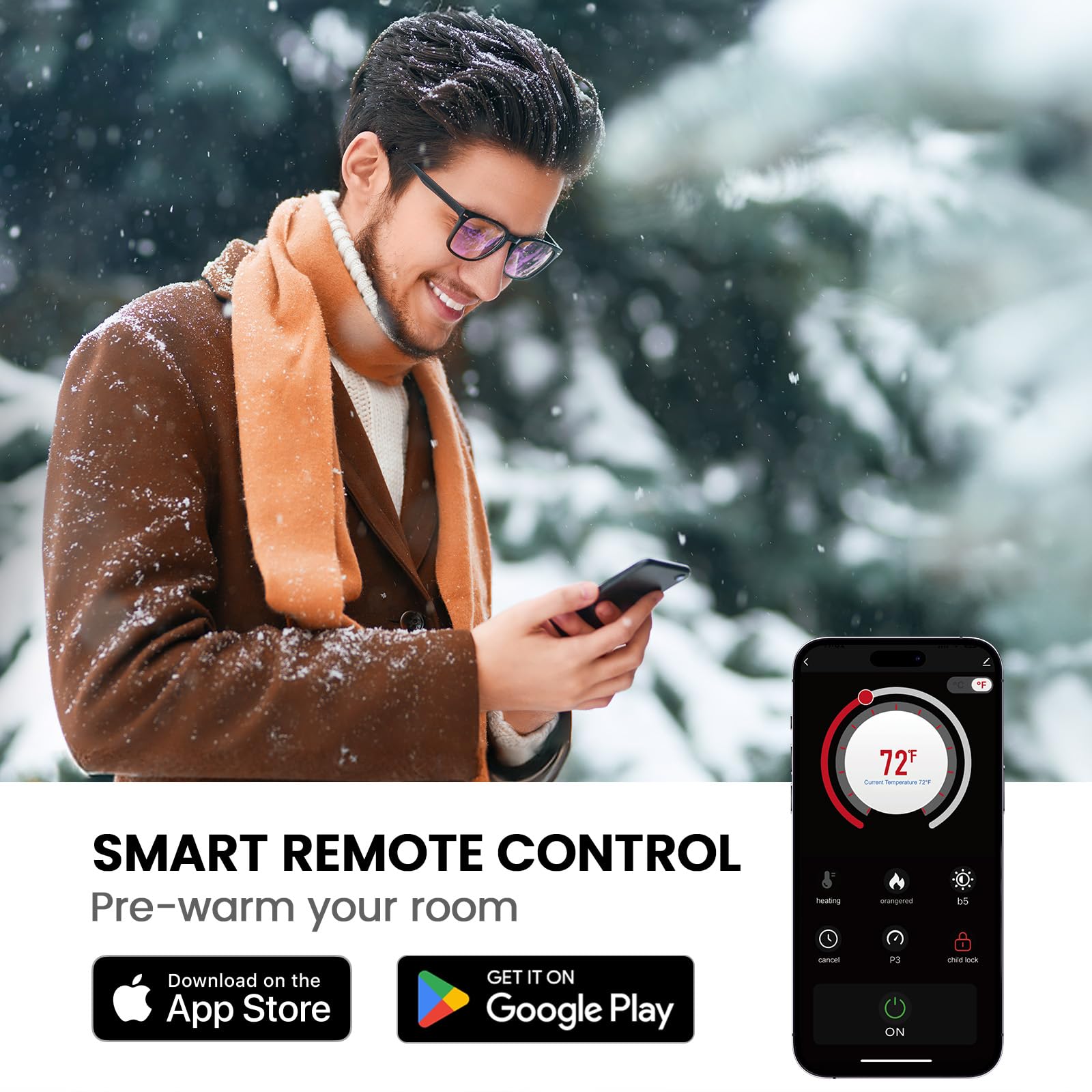 50" Smart Electric Fireplace Heater with App Control