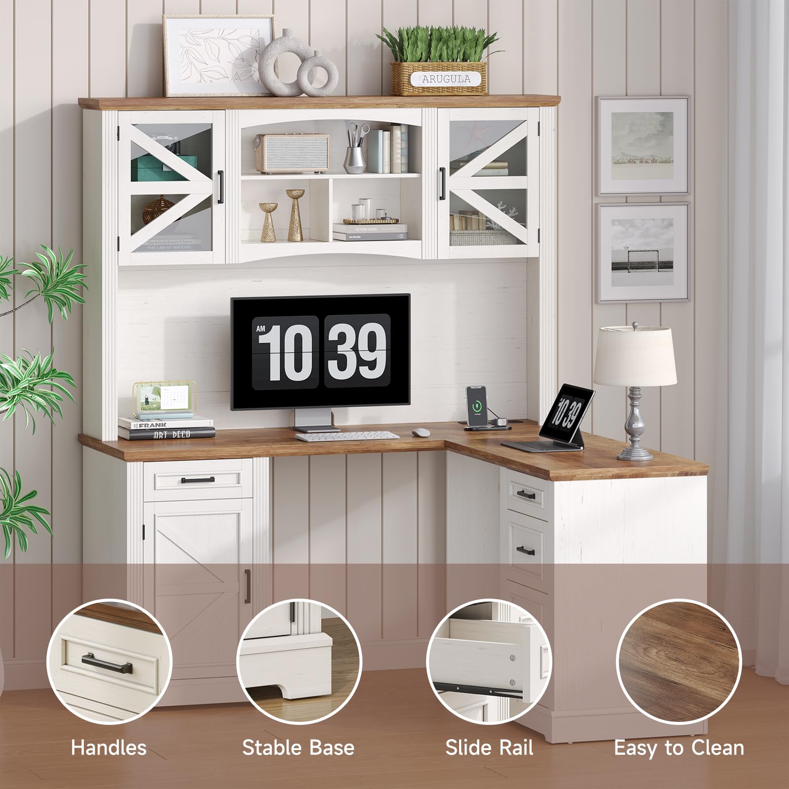 72" L-Shaped Executive Desk with Hutch and Storage Drawers