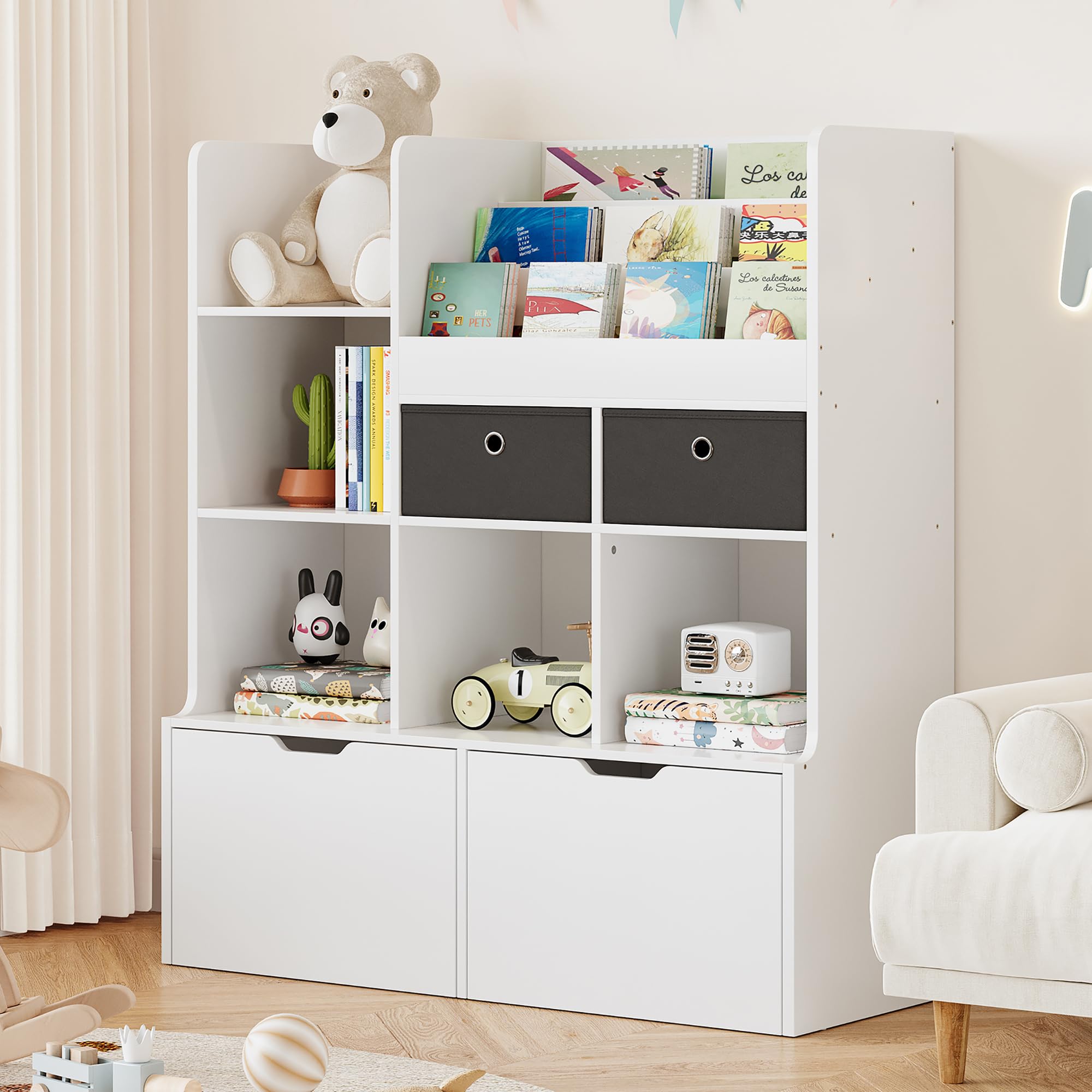Kids Bookshelf with Drawers 47.8in - Large Storage Organizer Cabinet