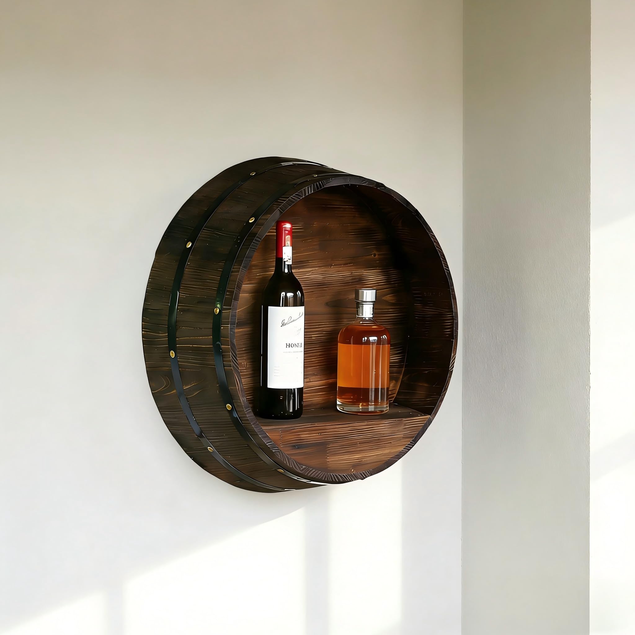 Wall Mounted Wine Rack Bourbon Barrel Style