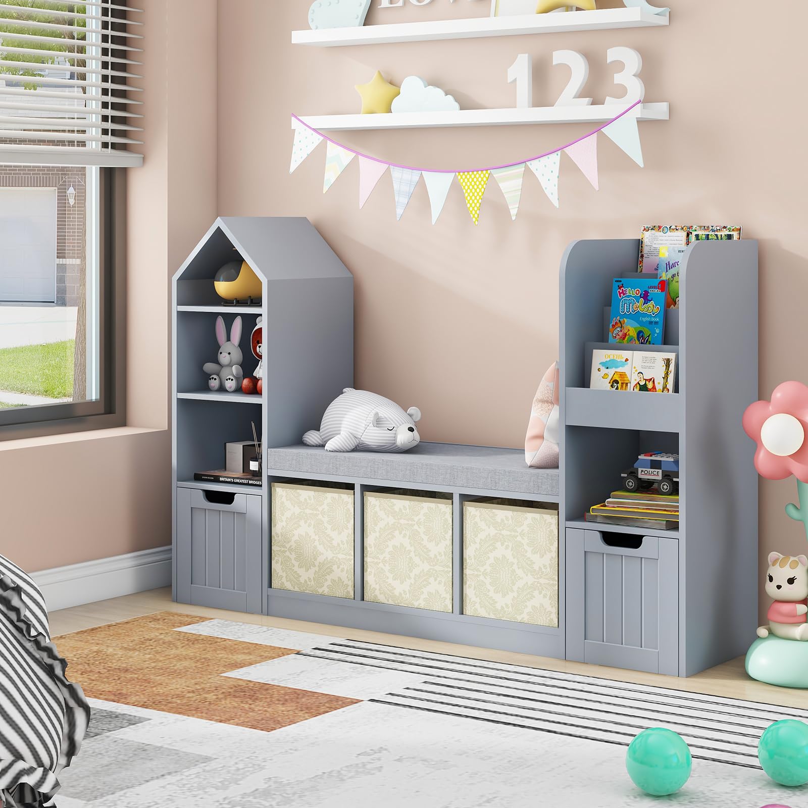 Kids Bookshelf with Reading Nook and Storage