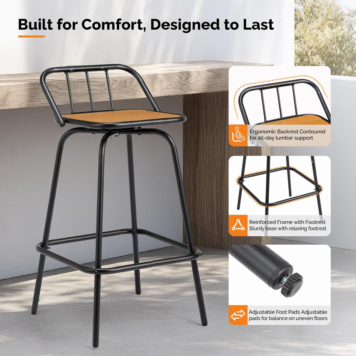 Outdoor Swivel Bar Stools 30 Inch with Backrest