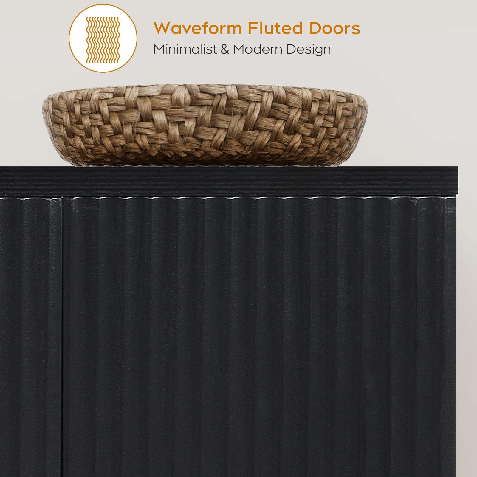 Black Fluted Sideboard Buffet Cabinet with Storage