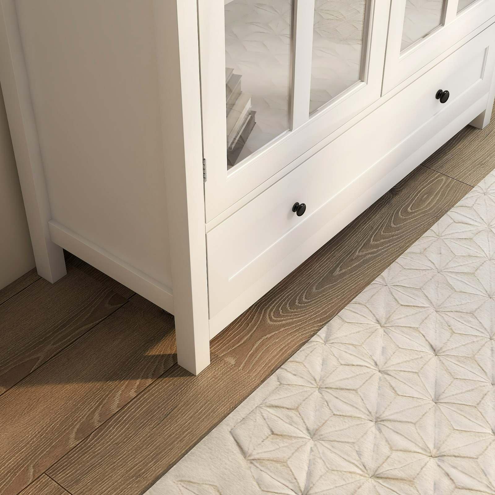 Wooden Storage Cabinet with Glass Doors and Drawer