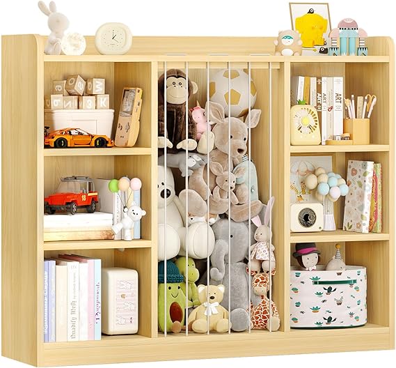 Toy Storage Organizer with Stuffed Animal Zoo Net and 8 Cubbies