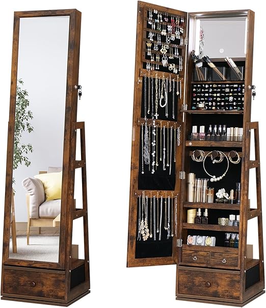 Full Length Mirror Jewelry Cabinet with 3 Drawers