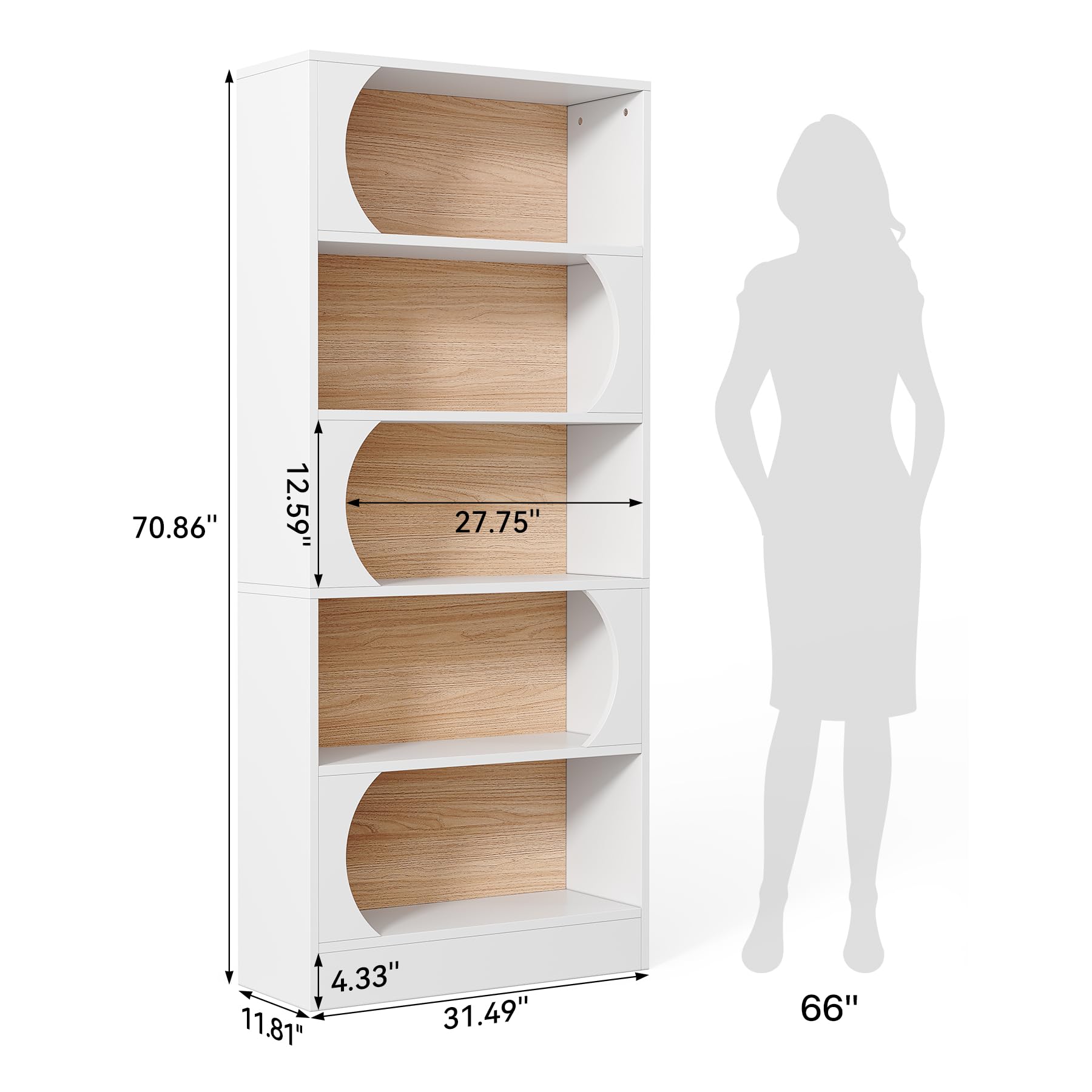 70.8-Inch Modern Bookshelf 5-Tier Freestanding Tall Bookcase