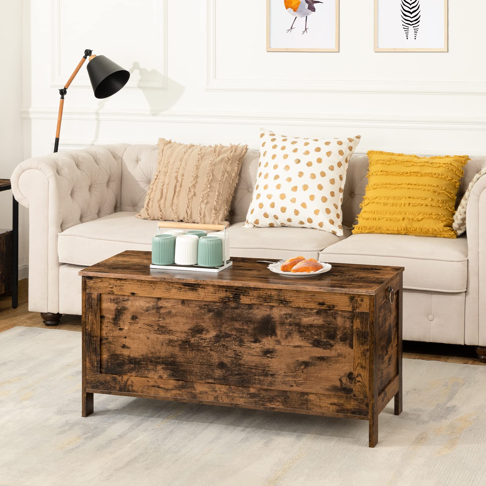 Wooden Storage Chest with Safety Hinge