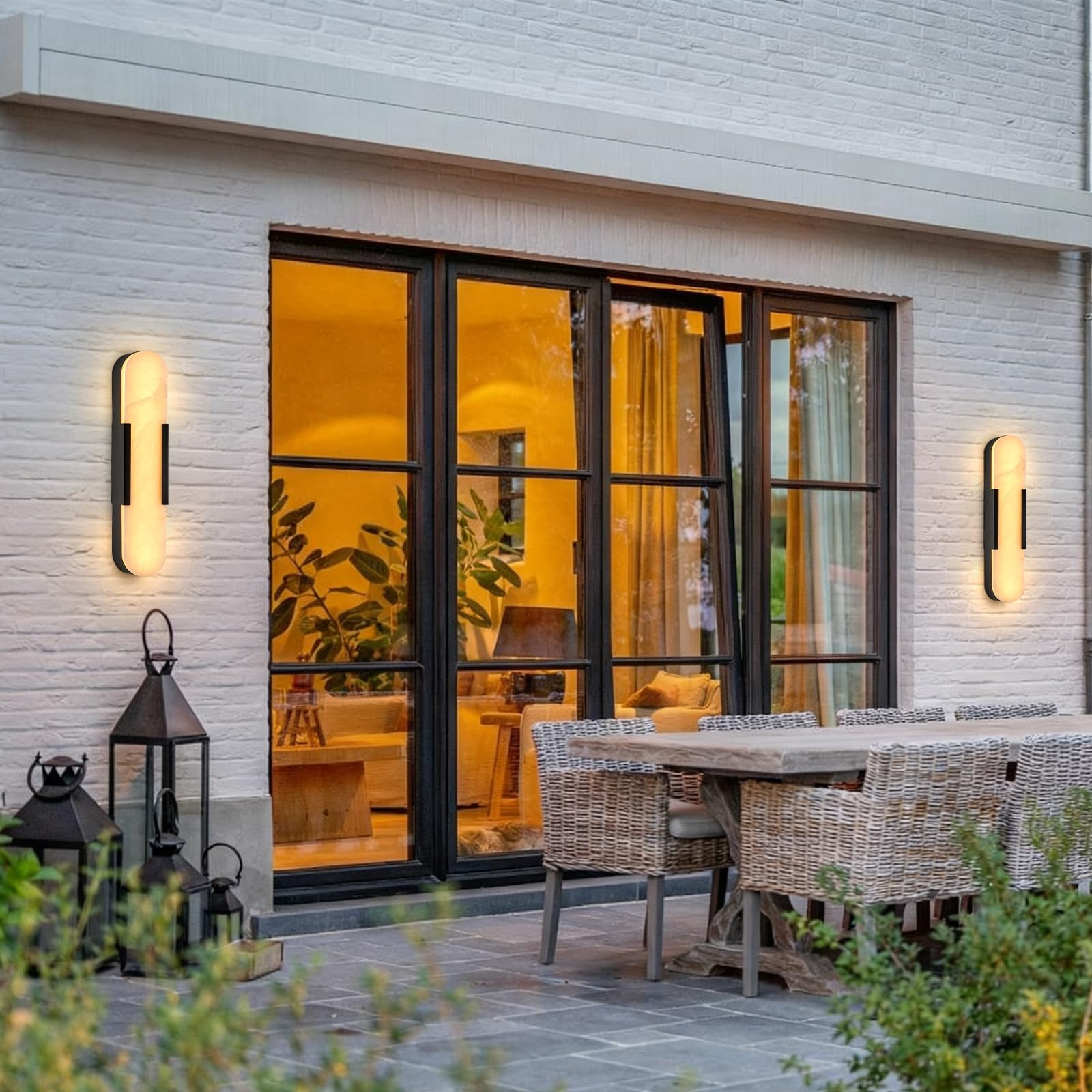 Natural Marble Wall Sconce 19.7" Black LED Outdoor