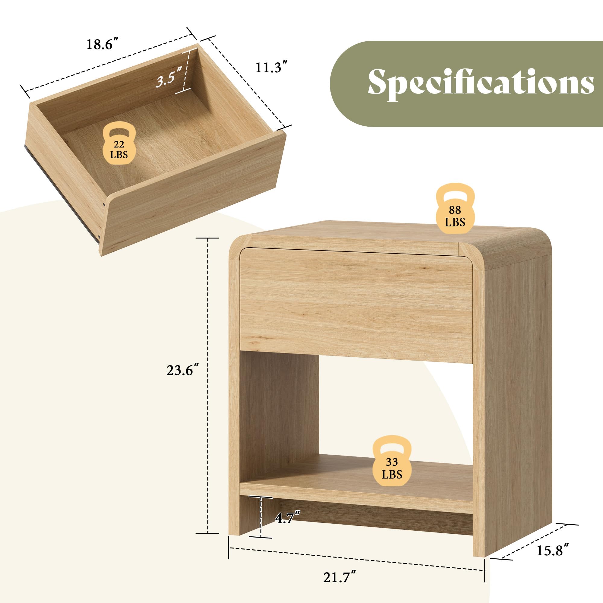 Modern Round Nightstand Set with Drawer