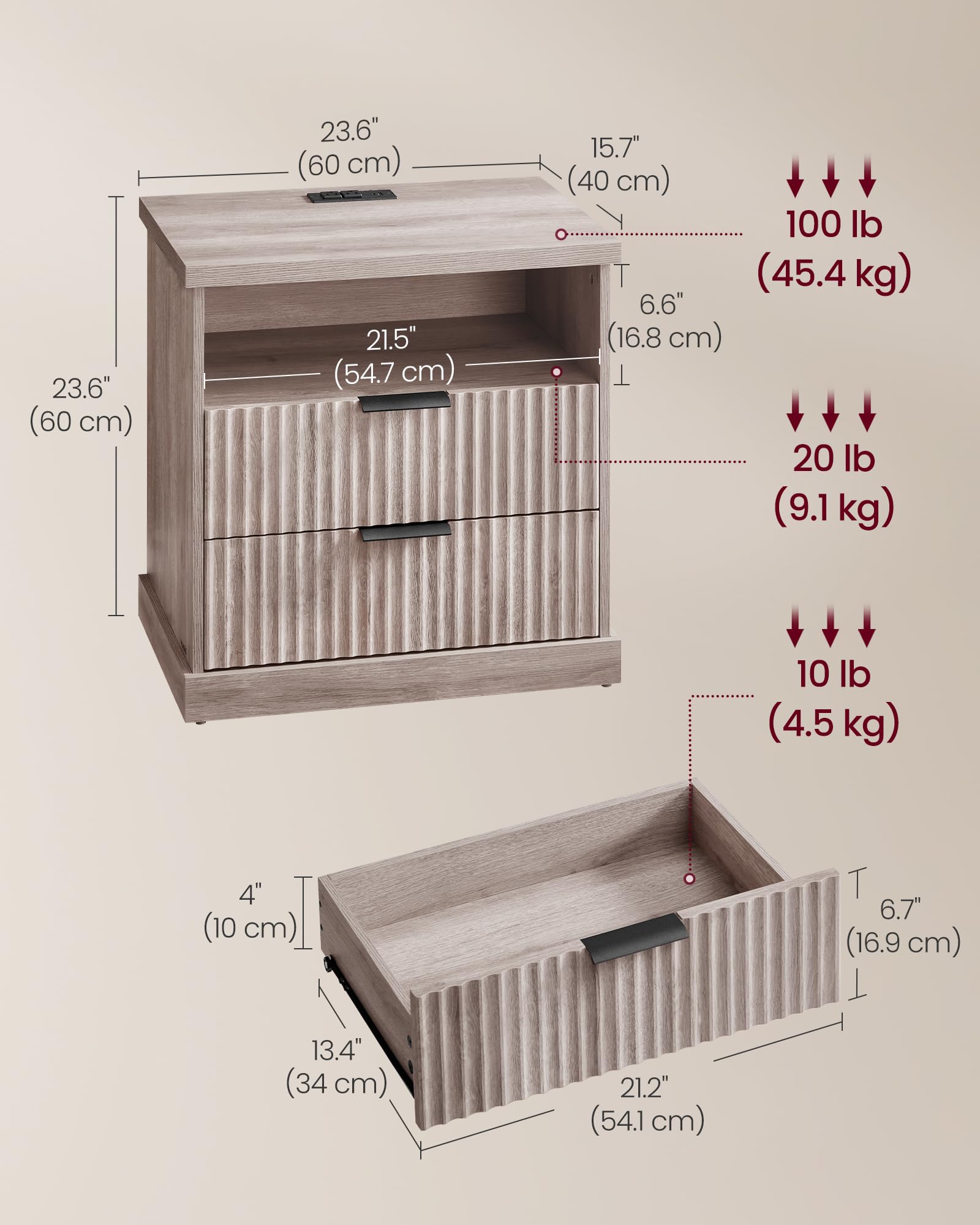 Nightstands with Charging Station Set of 2