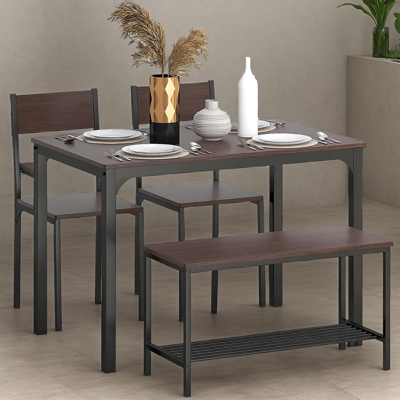 4-Piece Dining Table Set with Storage Bench