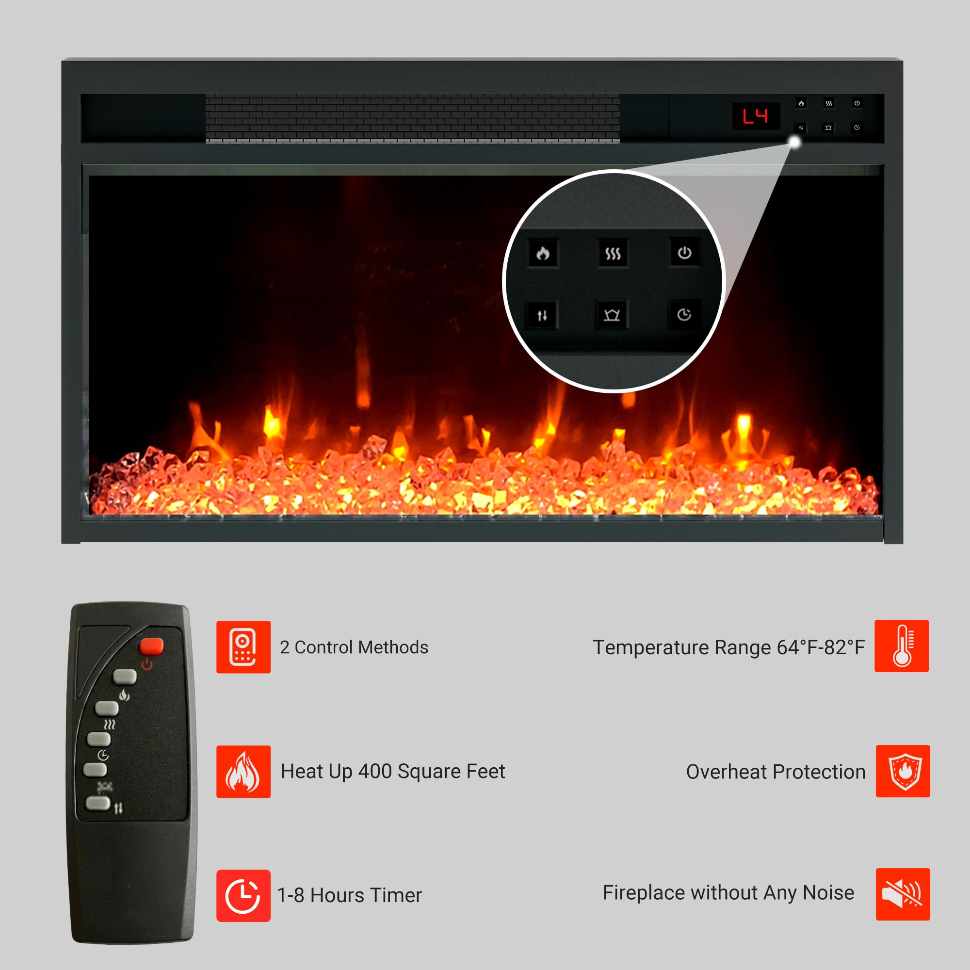 Mirrored Electric Fireplace TV Stand with Storage