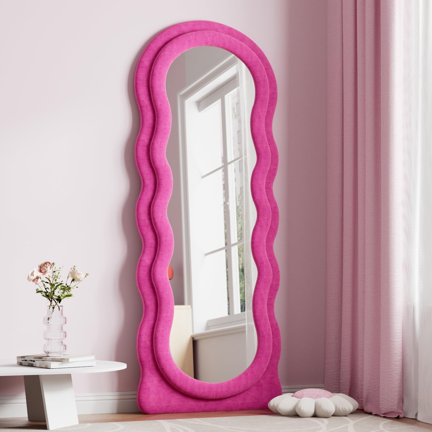 Wavy Full Length Mirror with Flannel Frame