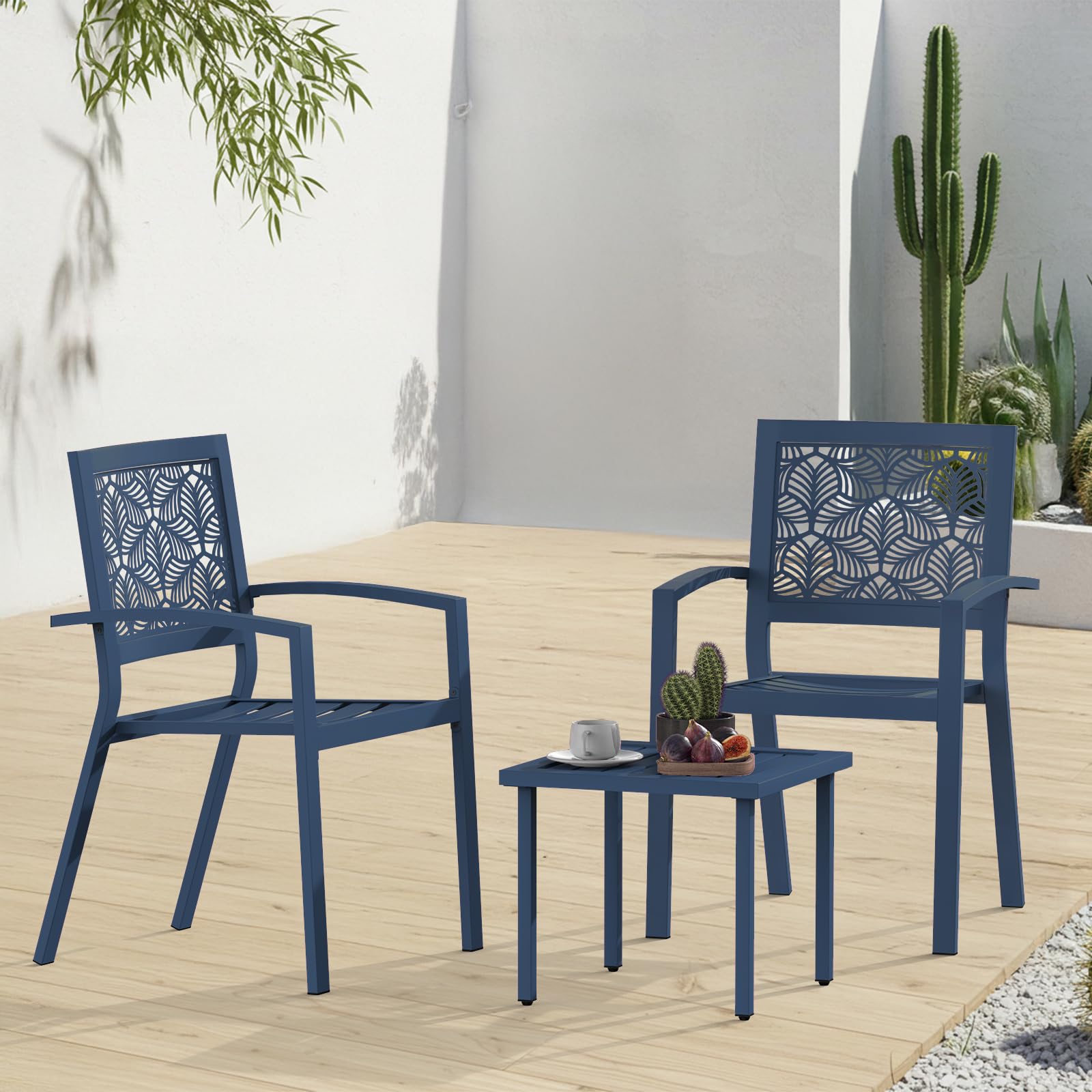 Outdoor Bistro Set for 2 with Stackable Chairs and Coffee Table