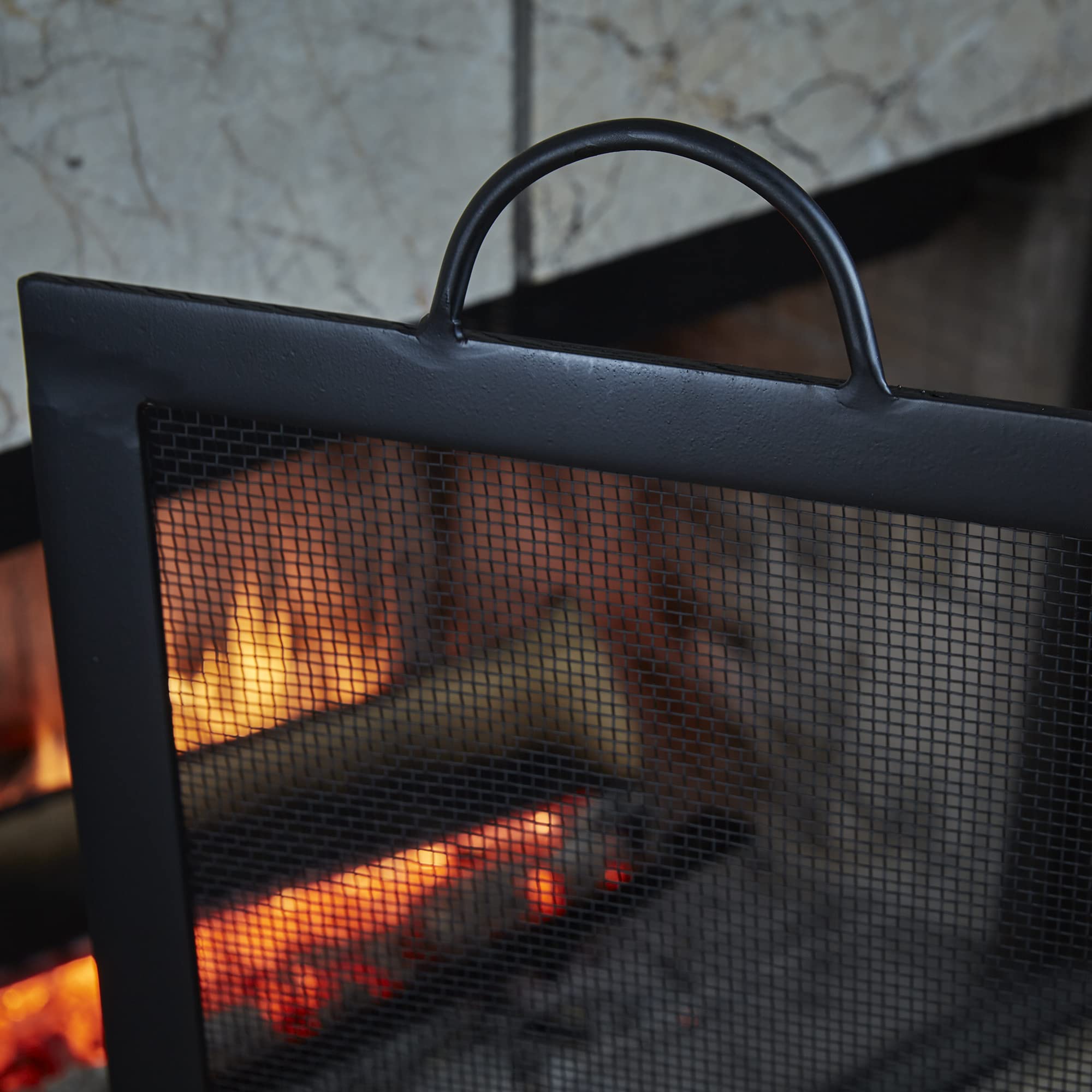 3-Panel Black Iron Fireplace Screen