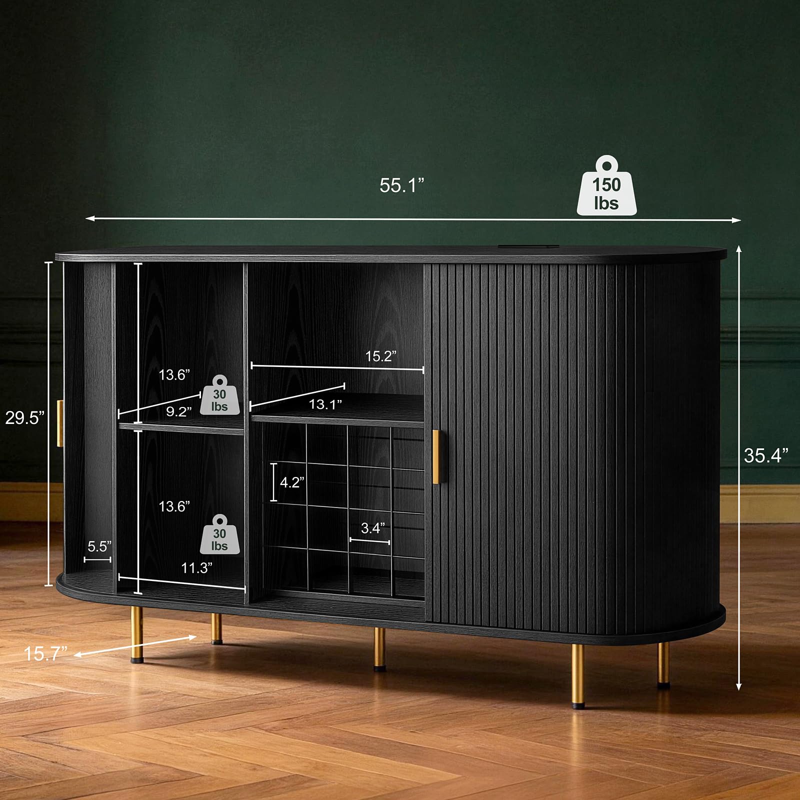 Wine Bar Cabinet with LED Lights and Storage