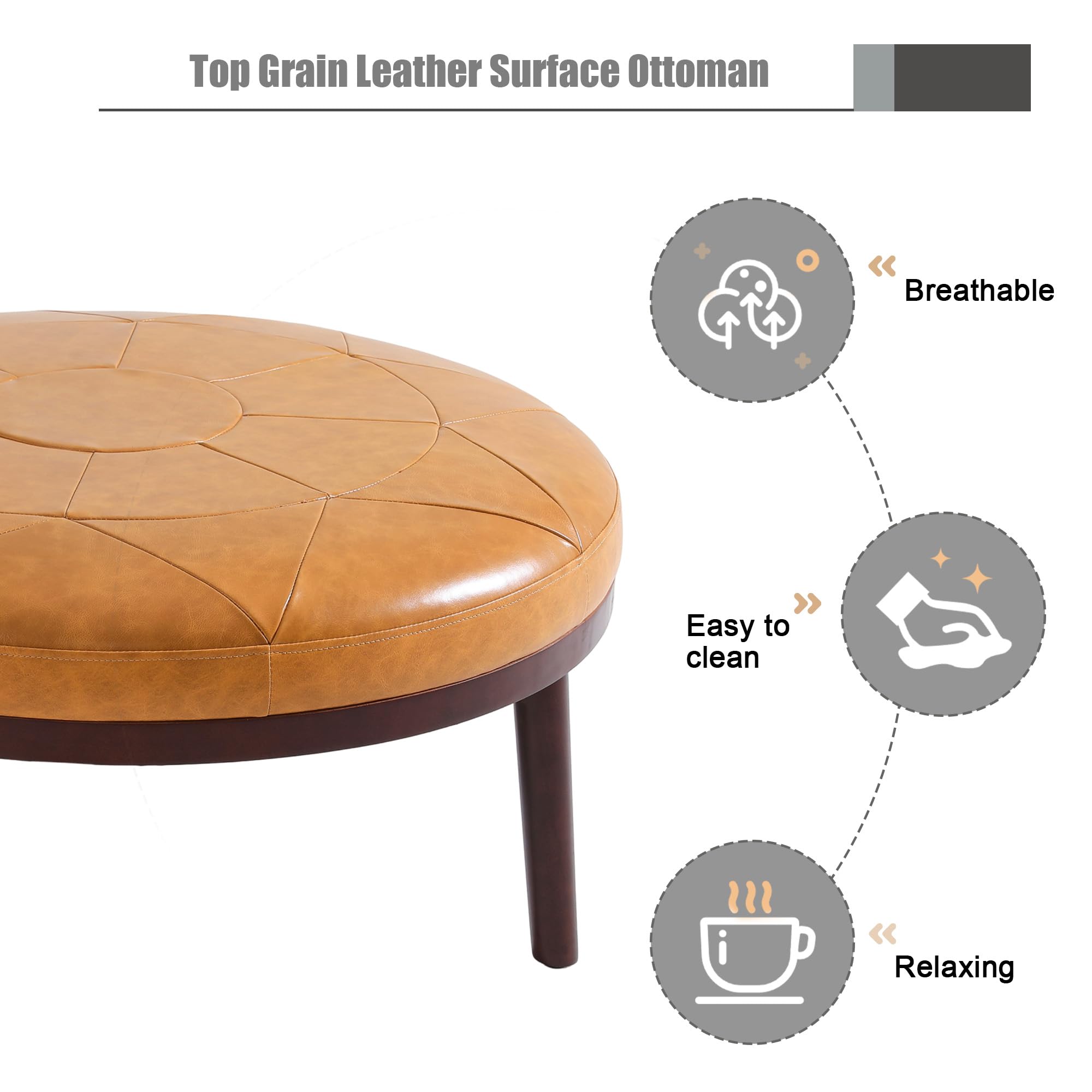 Round Leather Ottoman Coffee Table