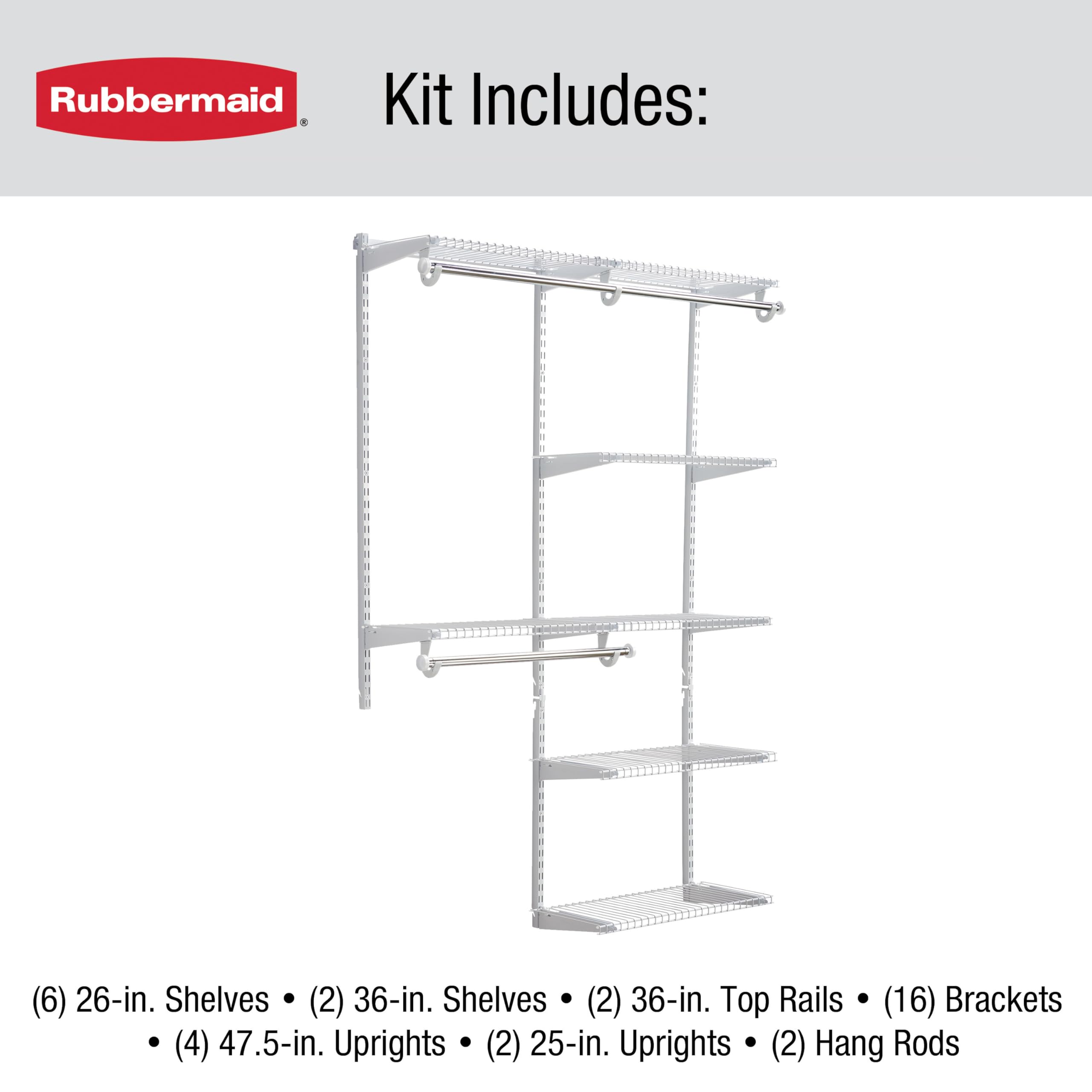 Deluxe Custom Closet Kit 4-8Ft Adjustable Metal Wire Shelving White