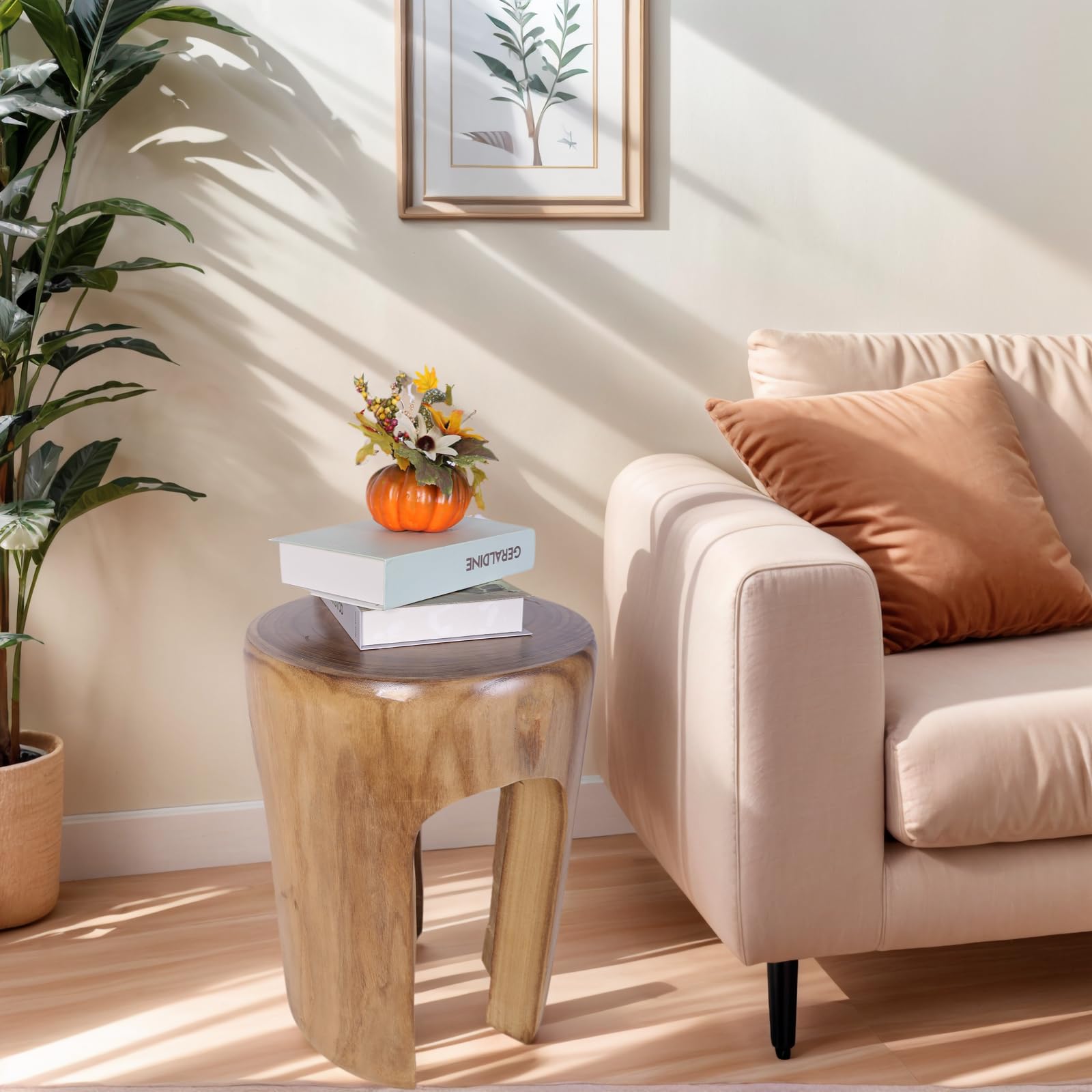 Rustic Wood Side Table Round Tree Stump End Table