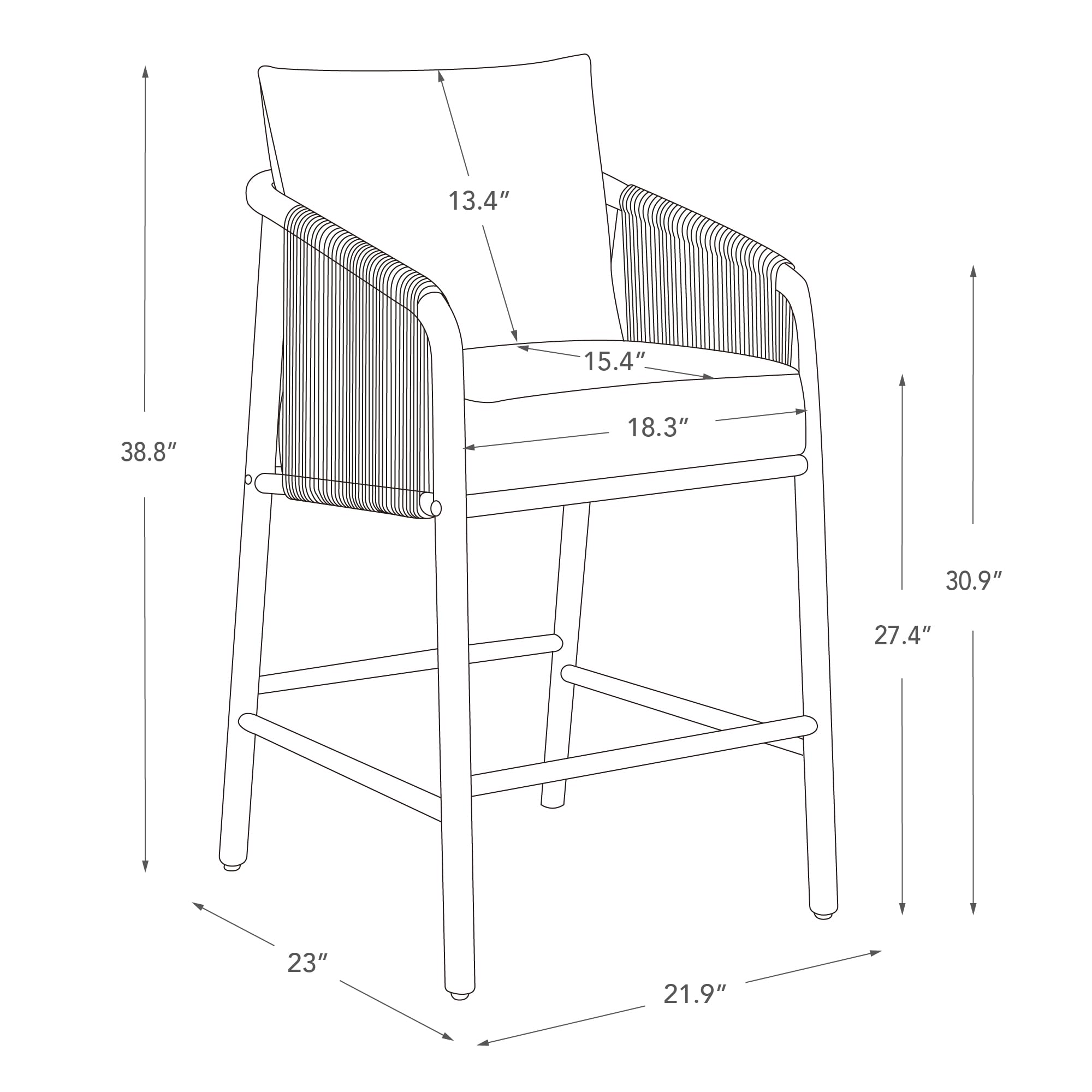 Paper Cord Braid Counter Height Barstools Set of 2
